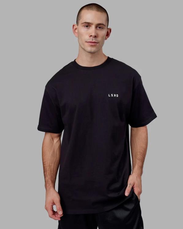 LSKD hombres Camiseta larga de peso pesado de gran tamaño - negro 8T6NZ935 vestir
