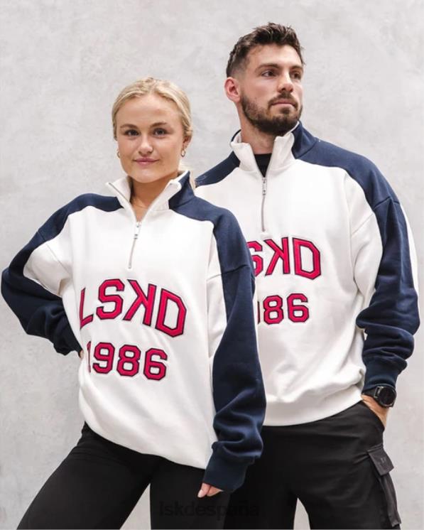 LSKD unisexo Alumni suéter oversize con cremallera de 1/4 - azul marino-rojo 8T6NZ408 vestir