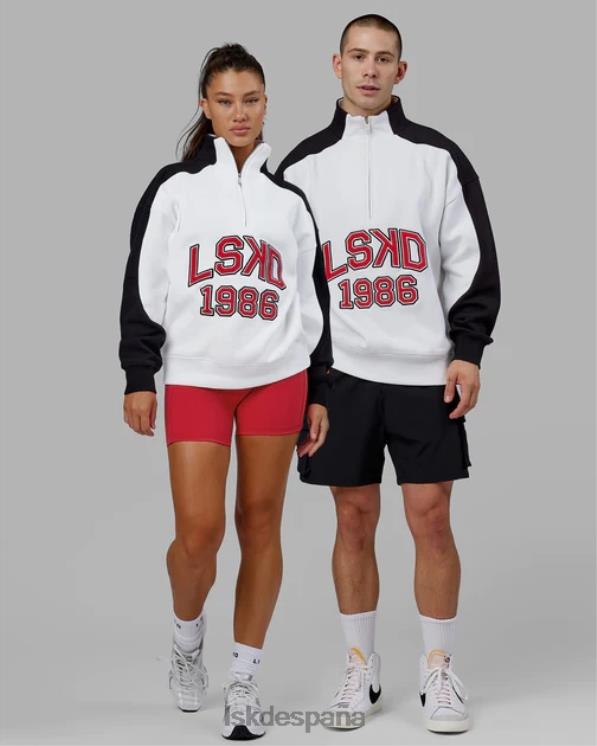 LSKD unisexo Alumni suéter oversize con cremallera de 1/4 - blanco-escarlata 8T6NZ404 vestir